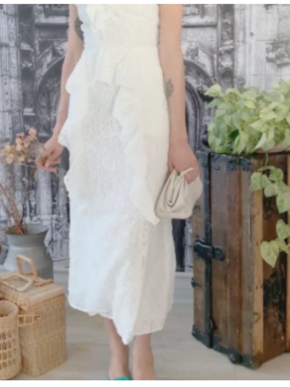 NWT Senlis Size M White Floral Textured Ruffle Maxi Dress Sleeveless Pockets - Picture 14 of 17